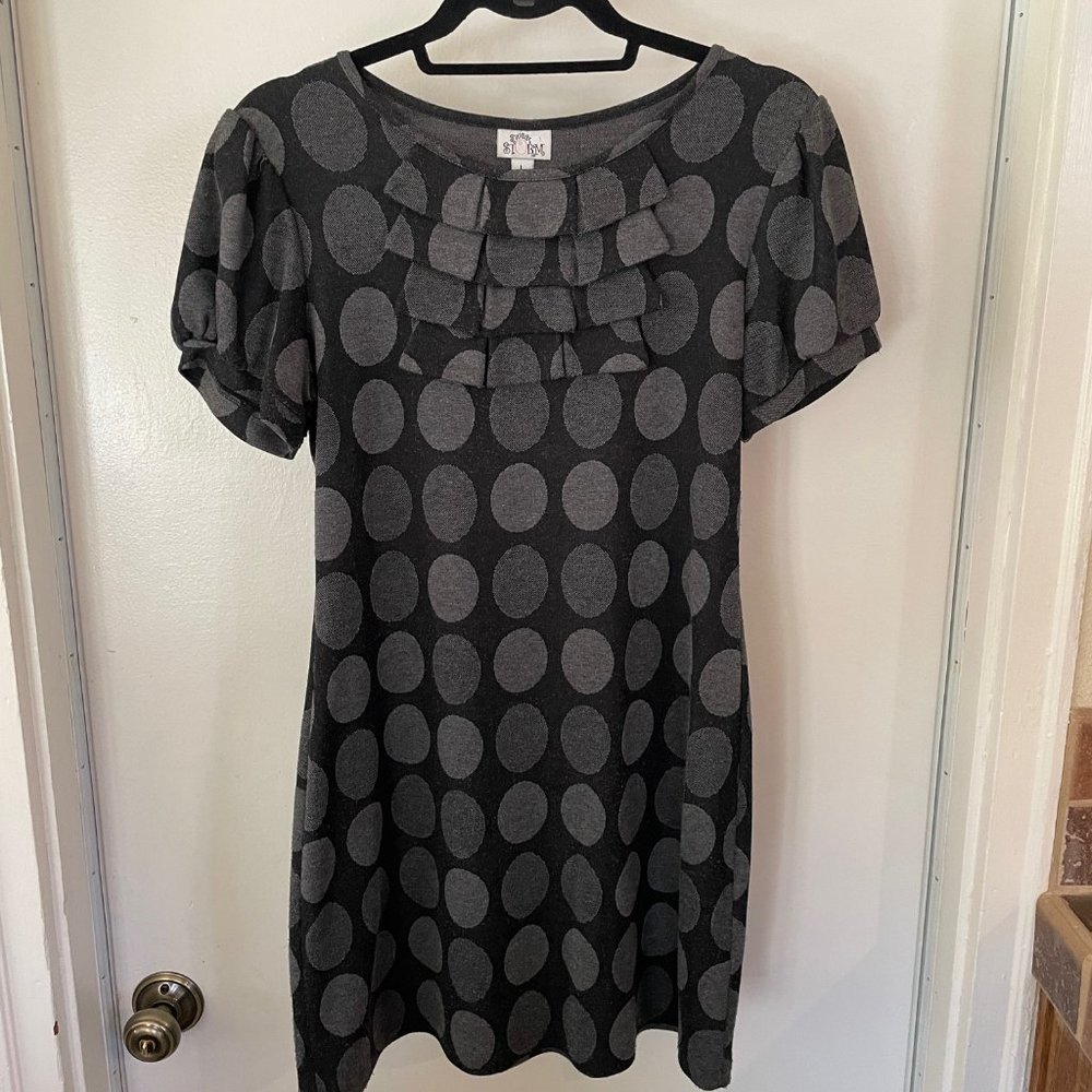 Women's Black and Gray Polka-Dot Tunic Top Size L